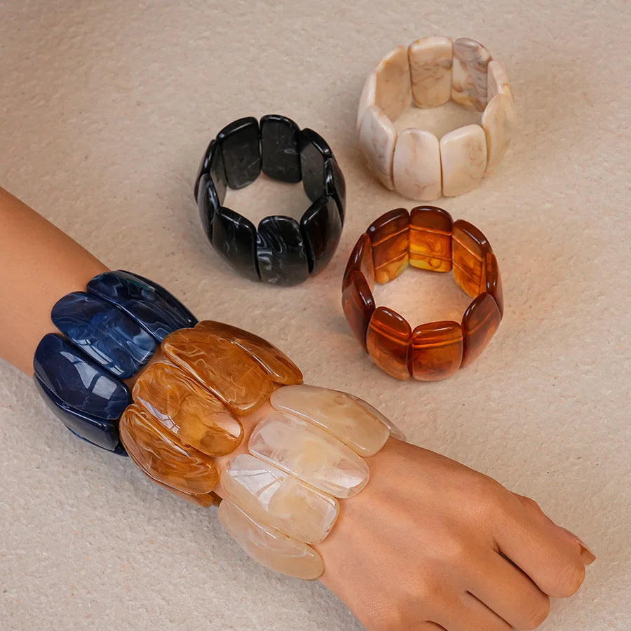 Retro Acrylic Smudging Bangles Bracelets Minimalist Geometric Rectangle Wide Chunky Elastic Bracelets for Women Hand Jewelry
