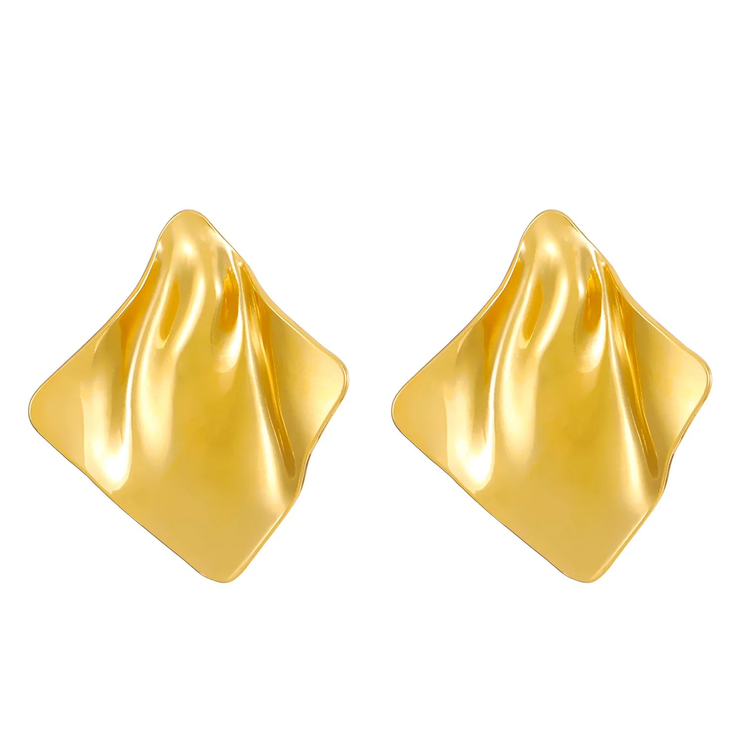 Stainless Steel Pleated Geometric Earrings For Women Jewelry Trending Vintage Women's Smooth Gold Color Stud Earrings
