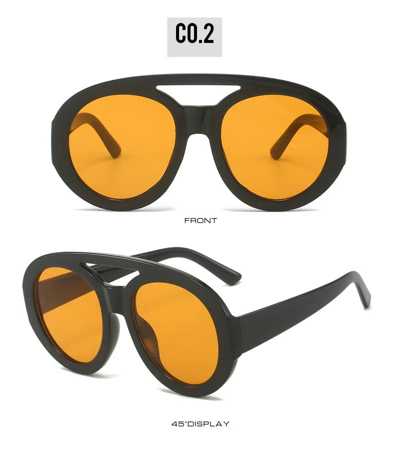 Vintage Oversized Sunglasses Women Luxury Brand Big Frame Sun Glasses Black Yellow Fashion Shades Double Bridges Round Glasses