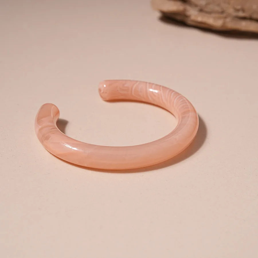 Pink Acrylic Resin Smudging Bangles for Women Girls Smooth Irregular Geometric Square Elastic Bracelets Wristband Jewelry
