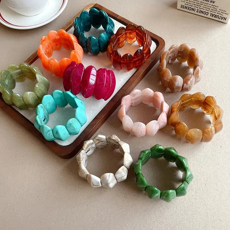 Vintage Smudging Bangle Geometric Wide Chunky Bracelets for Women Personality Acrylic Bracelet Hand Jewelry