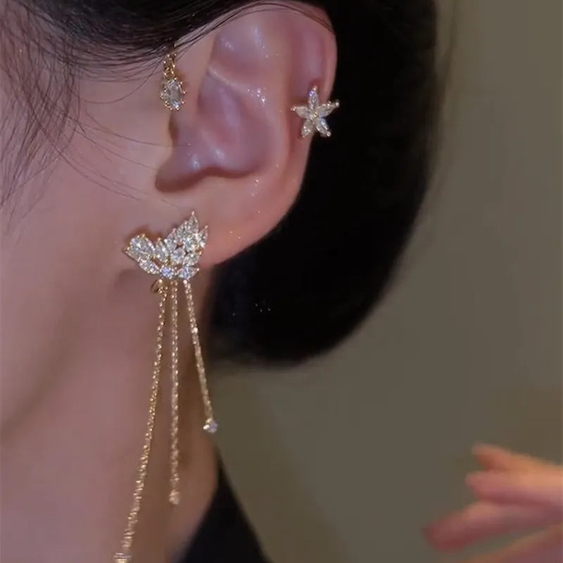 Gold Color Ear Bone Clip For Women Sweet Exquisite Sparkling Crystal Star Ear Cuff Clip Earring Wedding Jewelry Accessories Gift