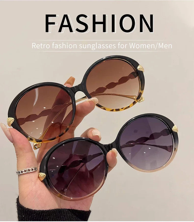 New Vintage Round Frame Sunglasses Gradient Color Trendy Fashion Women Eyewear Brand Designer Shades for Ladies Gafas De Sol