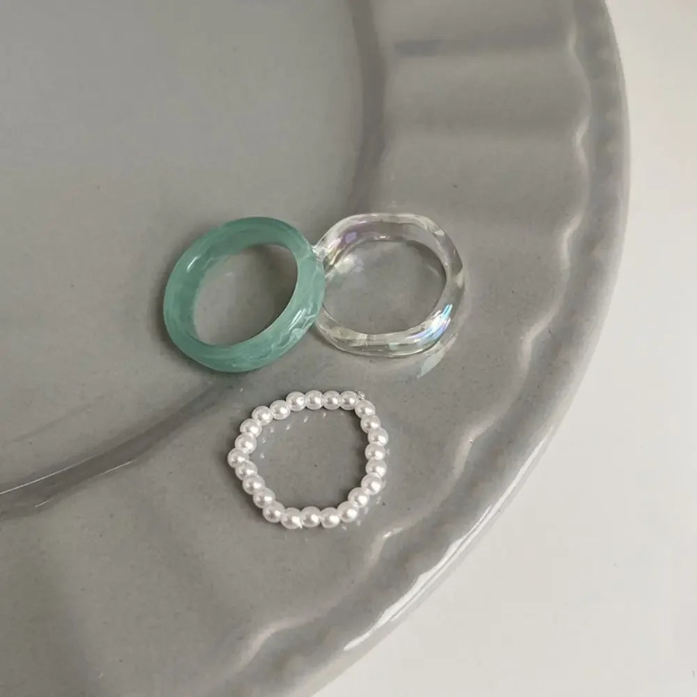 Circle Minimalist Accessories Beads Korean Style Resin Ring Women Pearl Ring Set Popular Accessories Party Favors