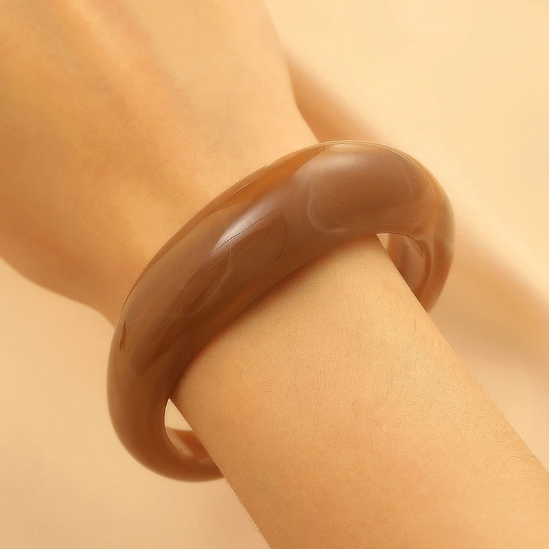 Fashion Exaggerated Opening Acrylic Bracelets for Women Simple Blended Jelly Colored Curved Cuff Bangle Female Jewelry