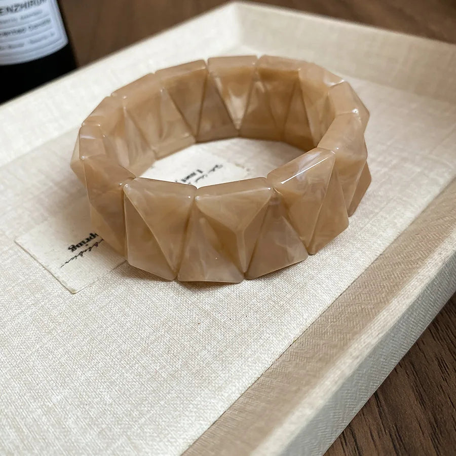 Acrylic Smudging Bangles for Women Unique Design Geometric Oval Elastic Stretch Bracelets Wide Bangles Jewelry Party Gifts