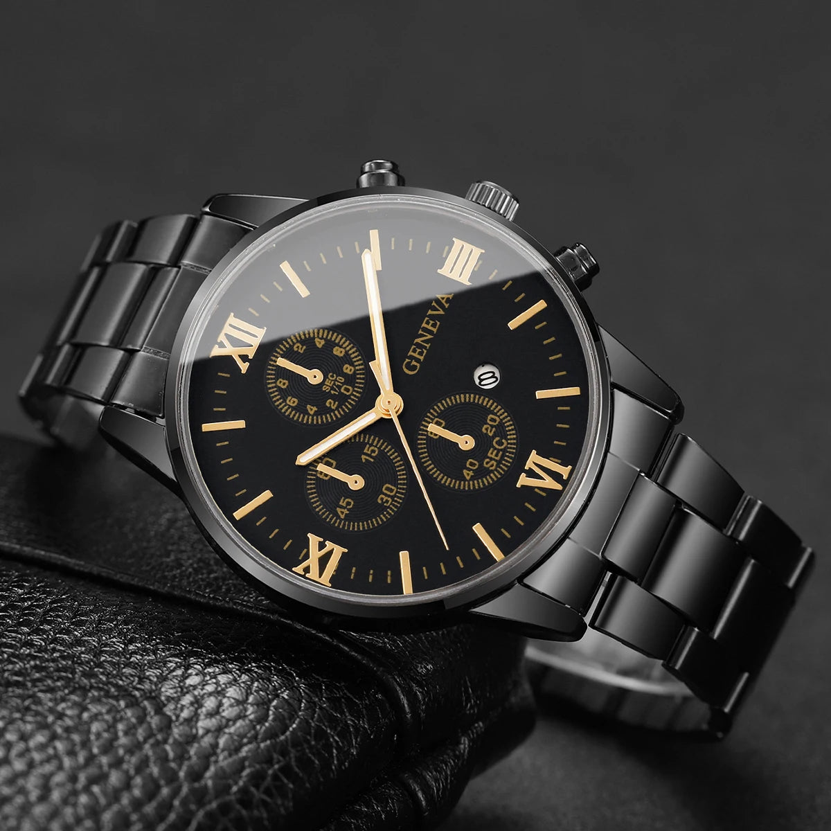 Luxury Mens Business Watches Fashion Roma Dial Men Quartz Watch Calendar Wristwatches for Man Clock Reloj Hombre（Without Box）