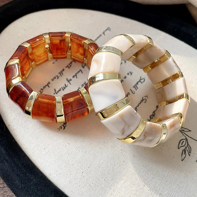 Acrylic Smudging Bangles for Women Unique Design Geometric Oval Elastic Stretch Bracelets Wide Bangles Jewelry Party Gifts