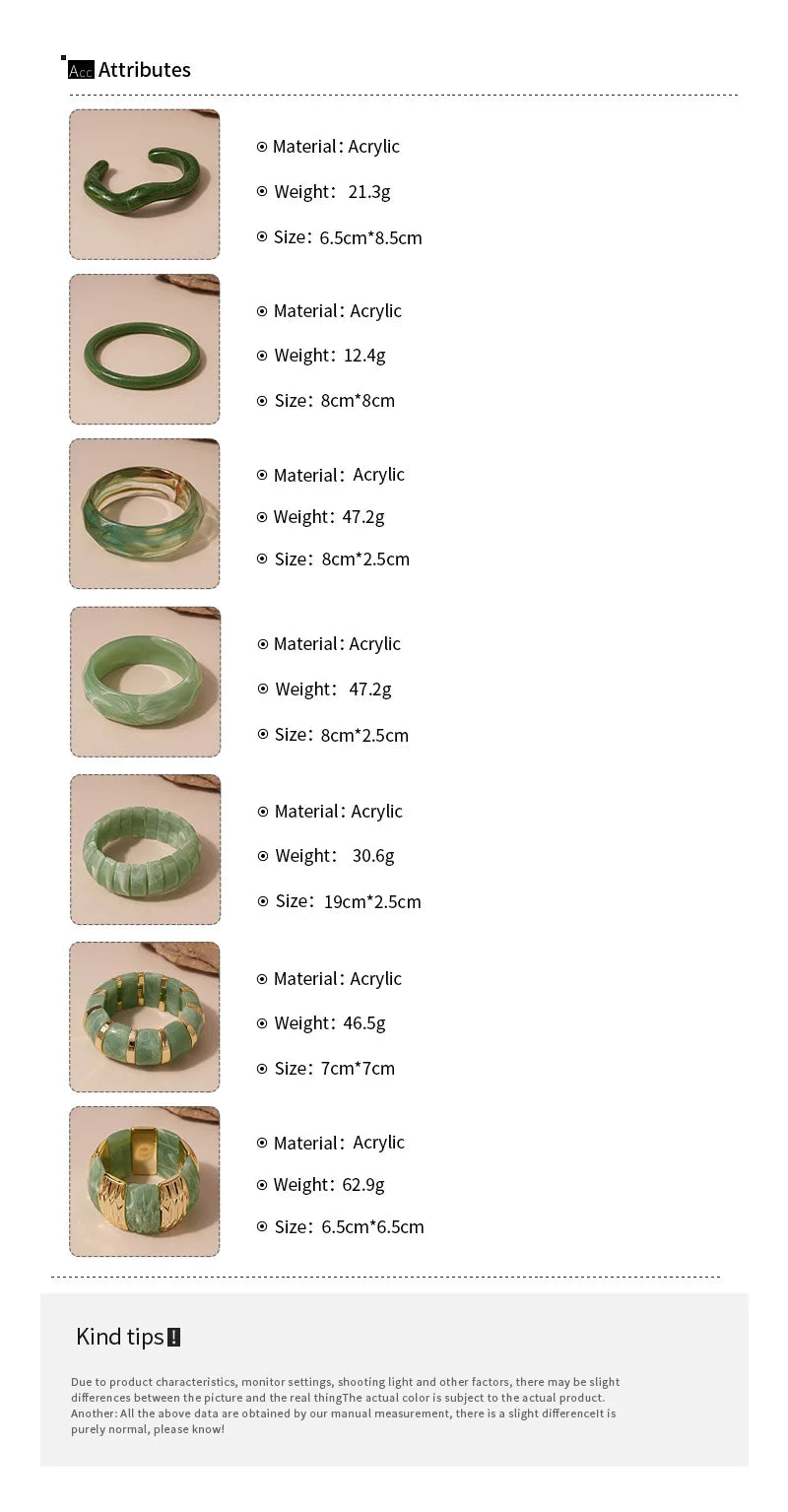 Green Irregular Square Round Wide Bracelets Vintage Resin Acrylic Smudging Bangles Bracelets for Women Girl Jewelry Gifts