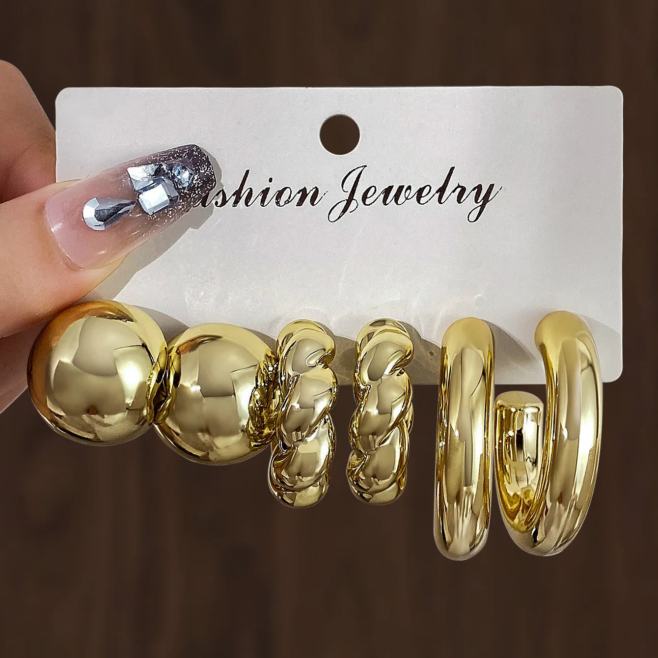 6pcs/set Chunky Gold Plated Vintage Minimalist Smooth Circle Hoop Earring Set for Women Bohemia Fashion Jewelry Gifts