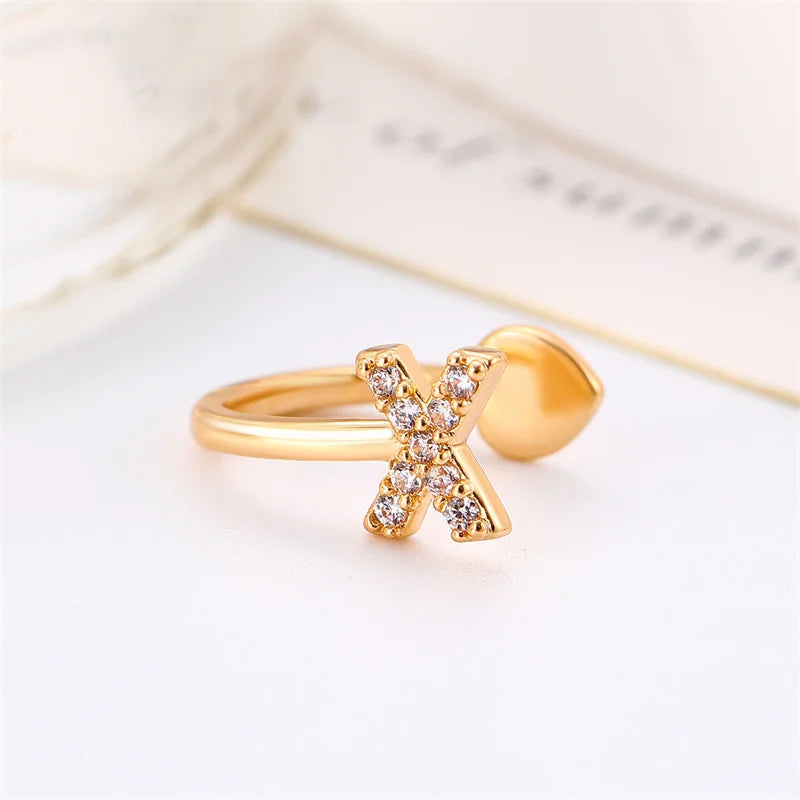 Zircon Initial A-Z Letter Clip Earrings For Women Adjustable Crystal Ear Stud Name Alphabet Female Wedding Jewelry Gift