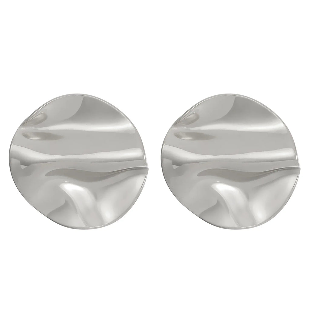 Stainless Steel Pleated Geometric Earrings For Women Jewelry Trending Vintage Women's Smooth Gold Color Stud Earrings