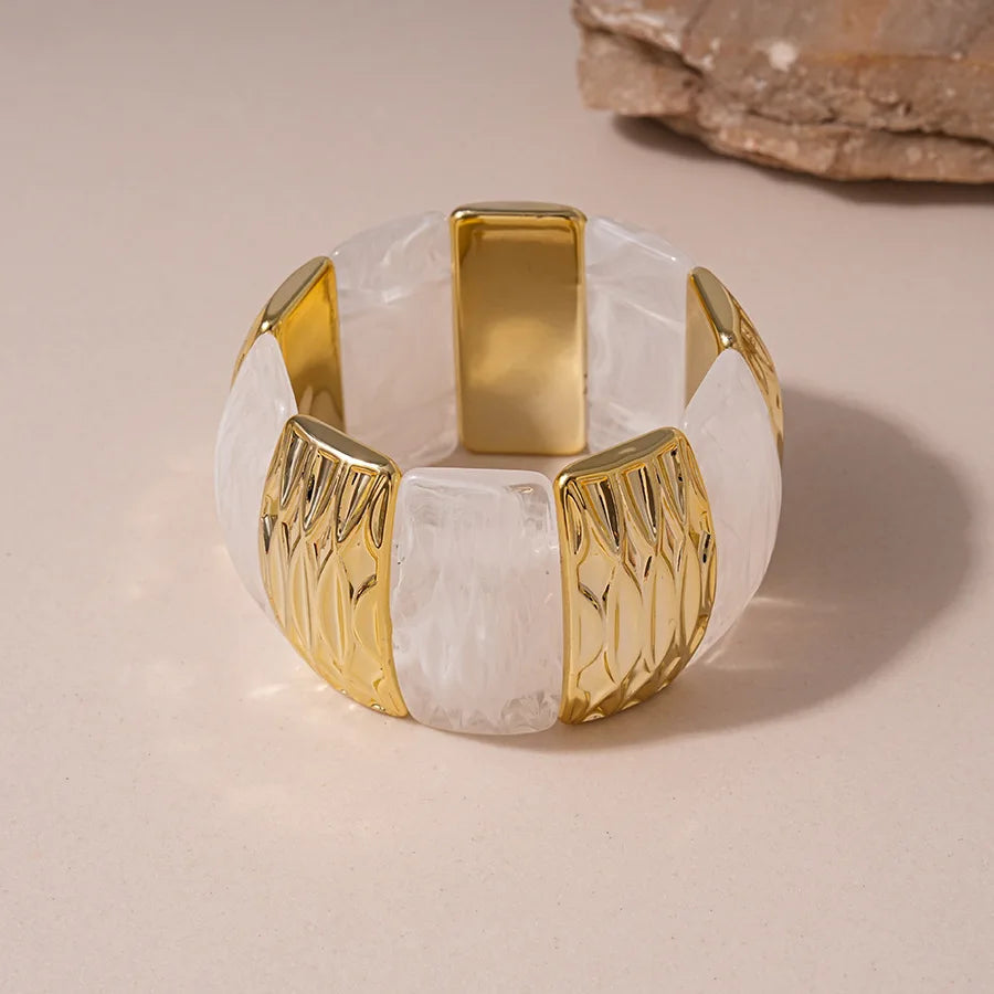 White Transparent Resin Bracelet Bangles for Women Irregular Geometric Round Wide Stacking Bracelets Hand Jewelry New In