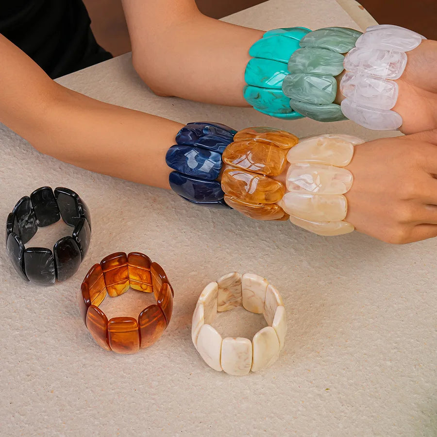 Retro Acrylic Smudging Bangles Bracelets Minimalist Geometric Rectangle Wide Chunky Elastic Bracelets for Women Hand Jewelry