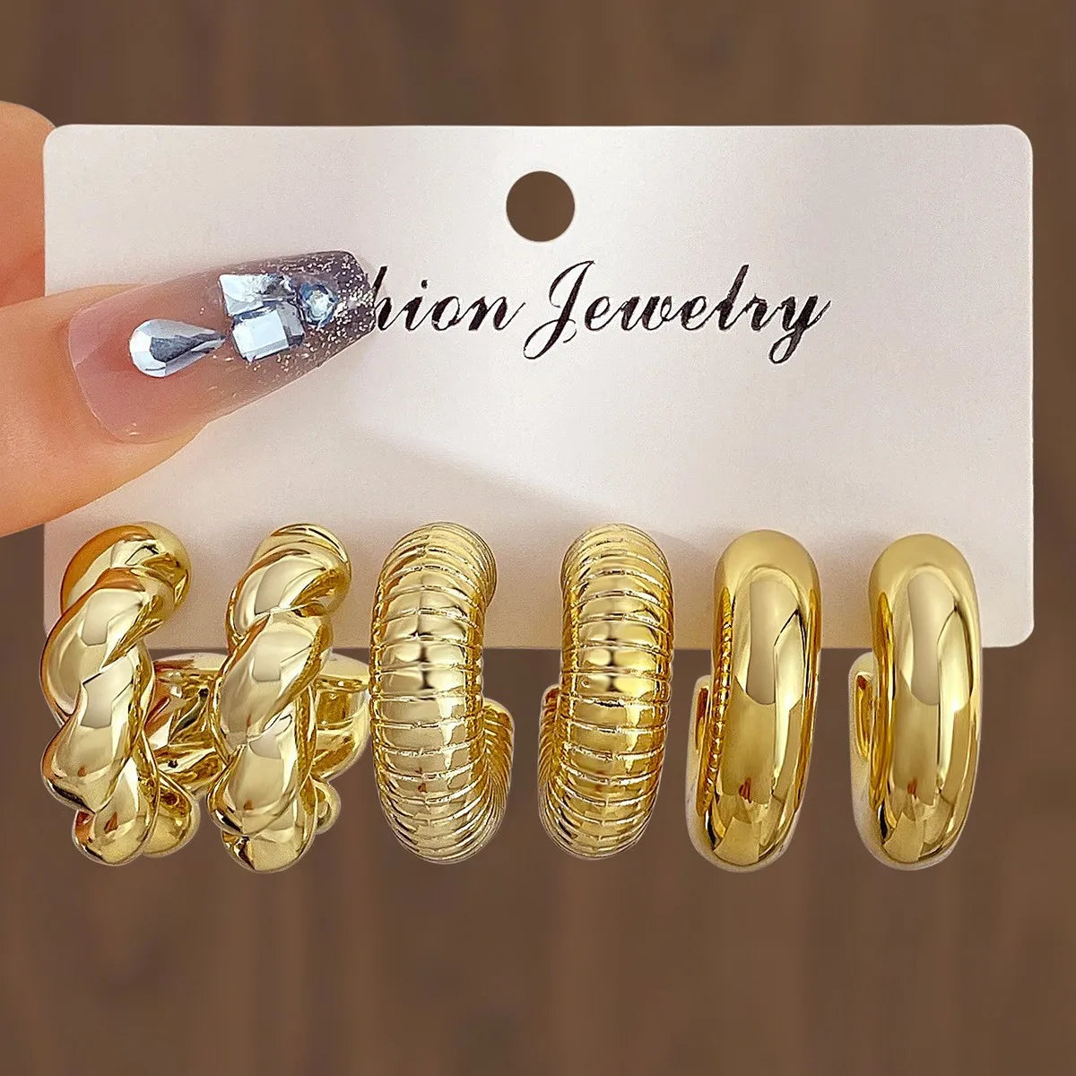 6pcs/set Chunky Gold Plated Vintage Minimalist Smooth Circle Hoop Earring Set for Women Bohemia Fashion Jewelry Gifts