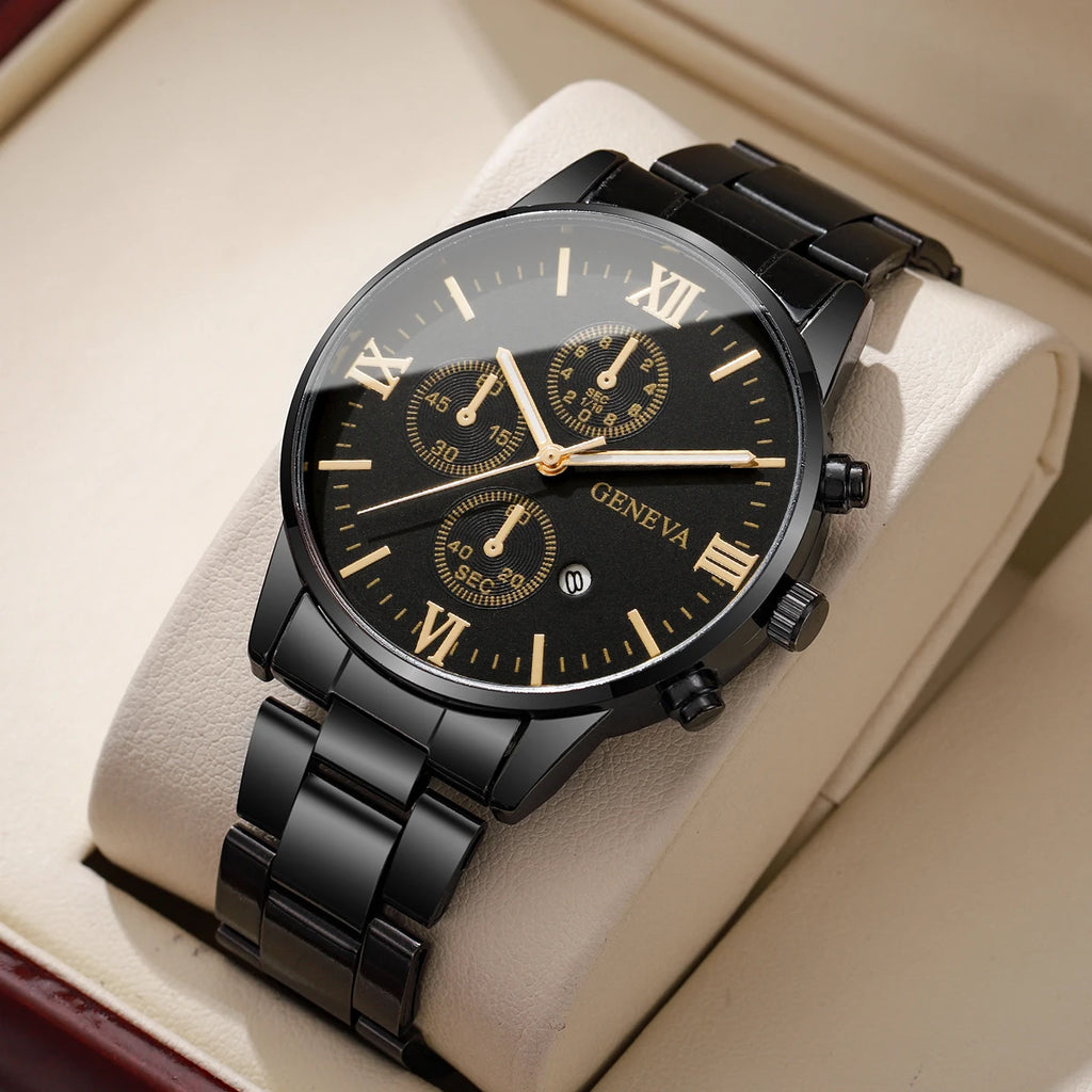 Luxury Mens Business Watches Fashion Roma Dial Men Quartz Watch Calendar Wristwatches for Man Clock Reloj Hombre（Without Box）