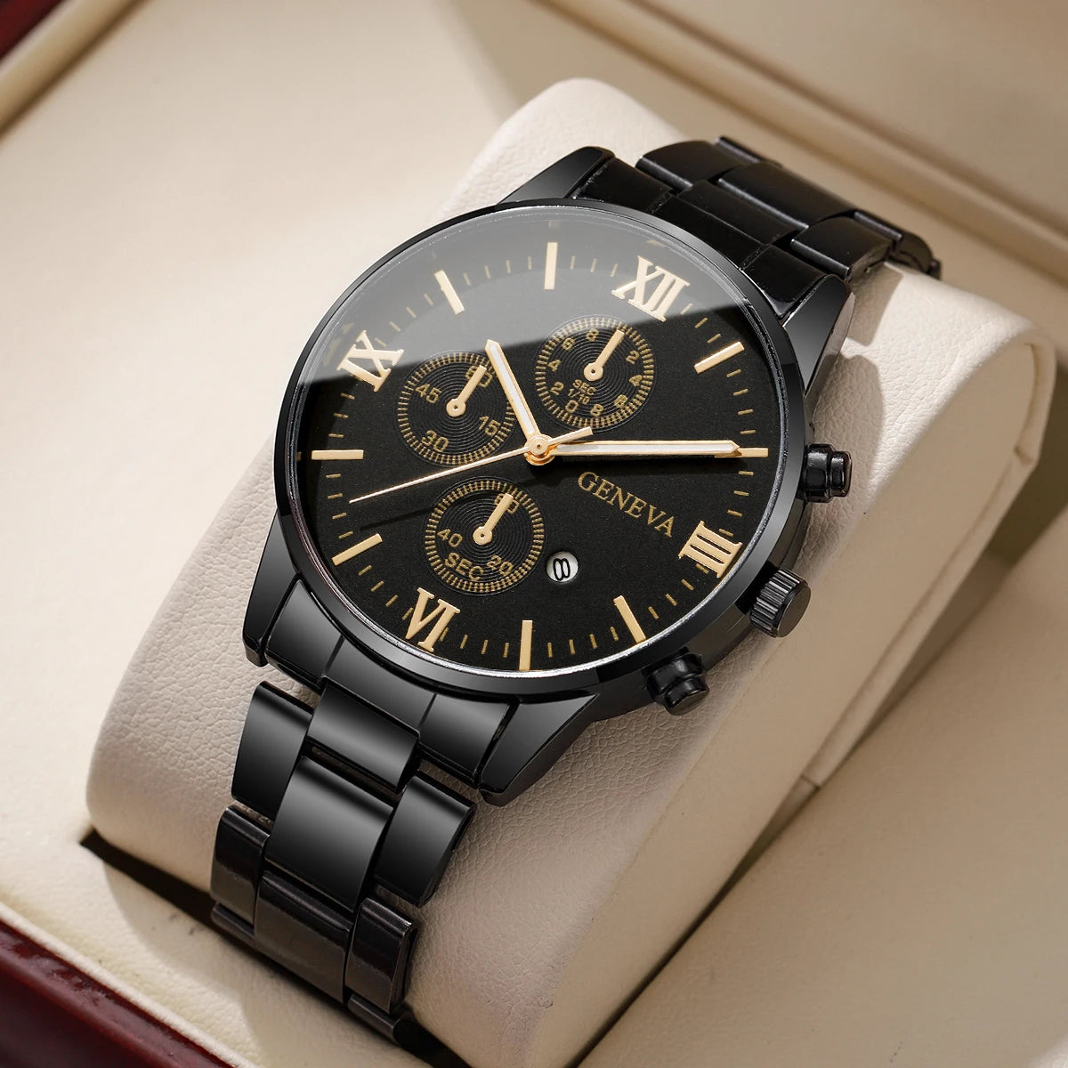 Luxury Mens Business Watches Fashion Roma Dial Men Quartz Watch Calendar Wristwatches for Man Clock Reloj Hombre（Without Box）