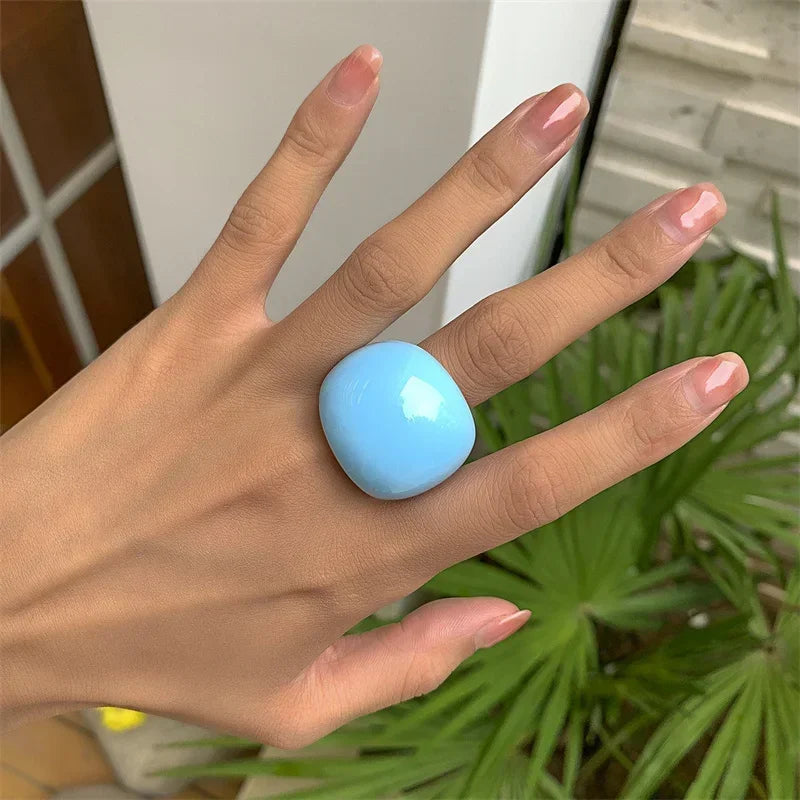 Classic Candy Color Acrylic Ring Exaggerated Geometric Ring Hand Jewelry Wholesale Women Accessories Irregular Rings for Women