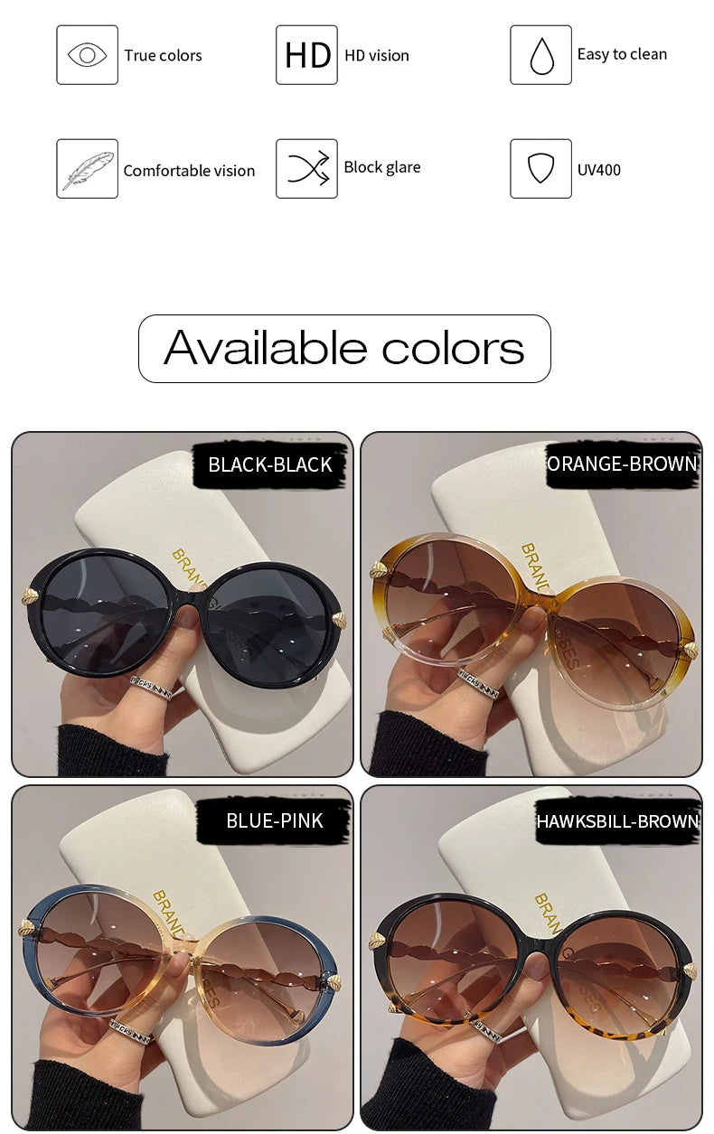 New Vintage Round Frame Sunglasses Gradient Color Trendy Fashion Women Eyewear Brand Designer Shades for Ladies Gafas De Sol