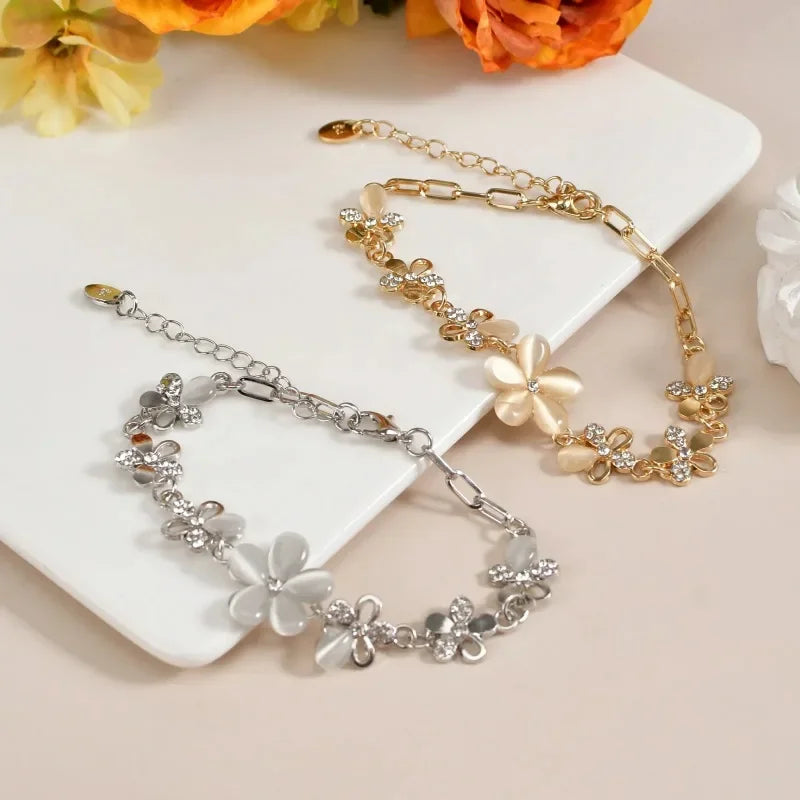 Fashion Flower Bracelet Crystals Chain for Woman Stainless Steel Bracelet for Women Jewelry