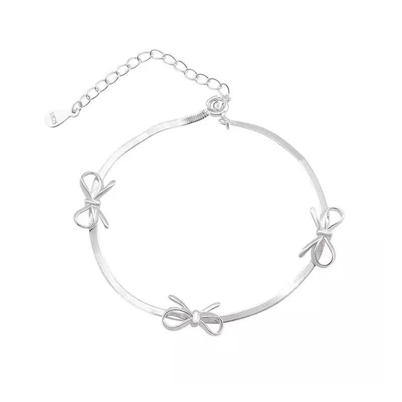 Fashion Sweet Bow Bracelets for Women Girls Sparkling Delicate Ribbon Bowknot Snake Bones Chain Bracelet Party Jewelry Gifts