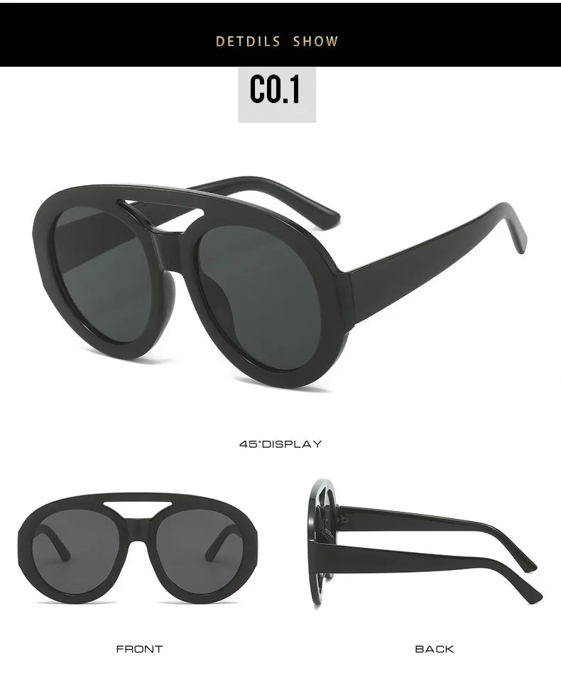 Vintage Oversized Sunglasses Women Luxury Brand Big Frame Sun Glasses Black Yellow Fashion Shades Double Bridges Round Glasses