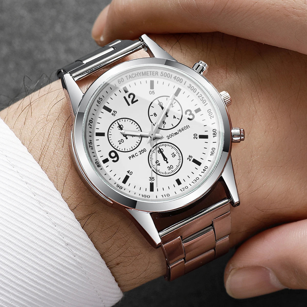 Fashion Men Business Quartz Watch Luxury Silvery Strap Wristwatch Reloj Hombre（Without Box）