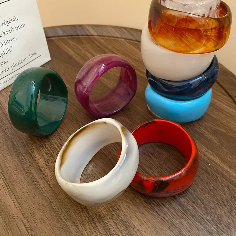 Acrylic Smudge Bangles Exaggerated Irregular Wide Round Bracelets for Women Personality Hand Ring Jewelry Party