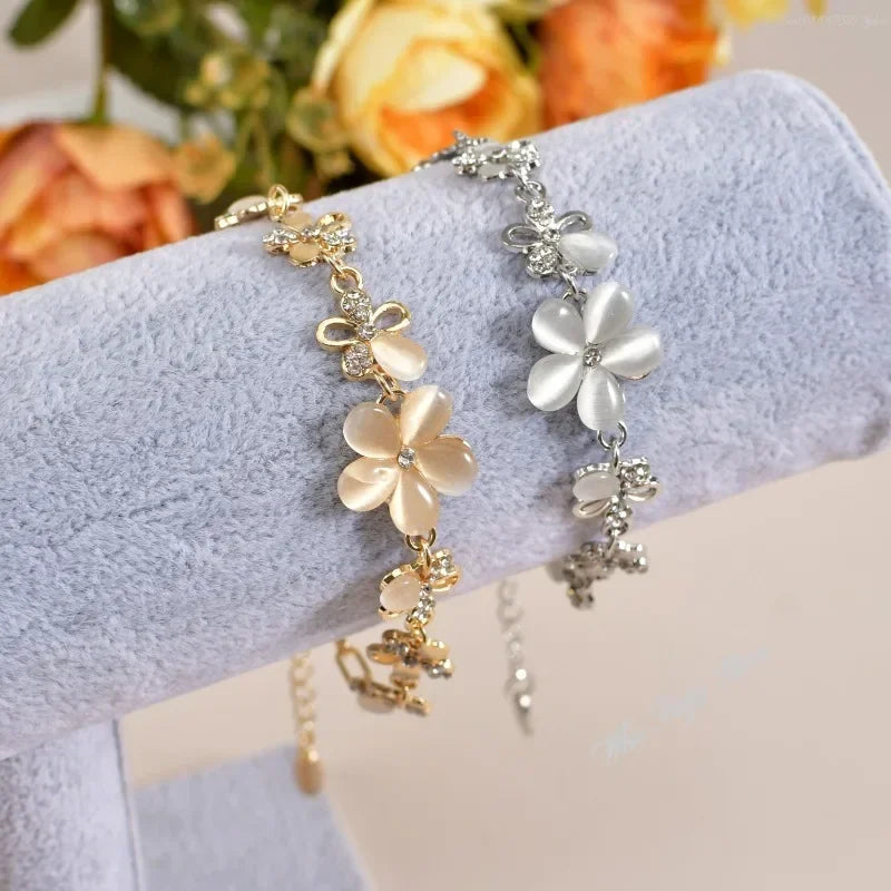 Fashion Flower Bracelet Crystals Chain for Woman Stainless Steel Bracelet for Women Jewelry