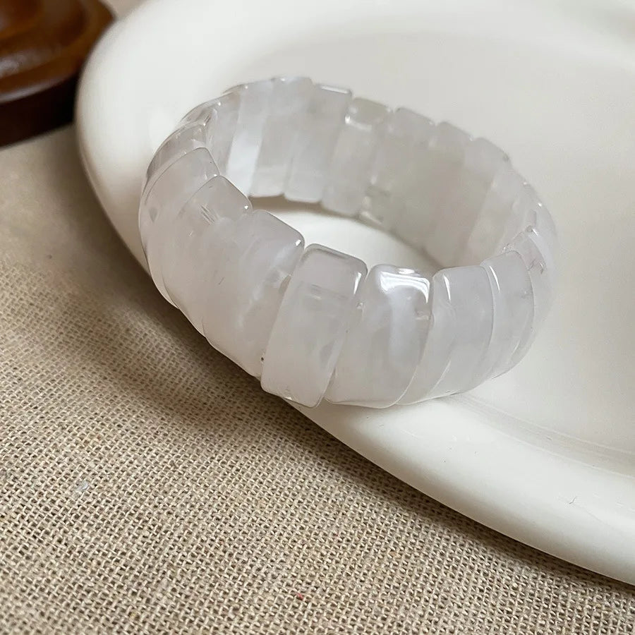 Acrylic Smudging Bangles for Women Unique Design Geometric Oval Elastic Stretch Bracelets Wide Bangles Jewelry Party Gifts