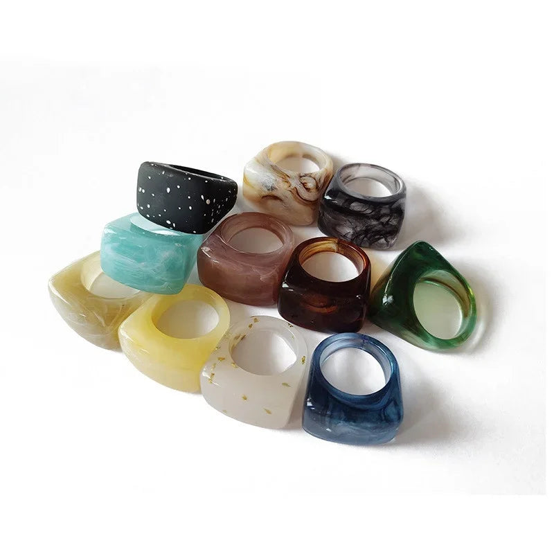 Fashion Creative Resin Acrylic Ring Vintage Simple Geometric Square Finger Rings for Women Jewelry