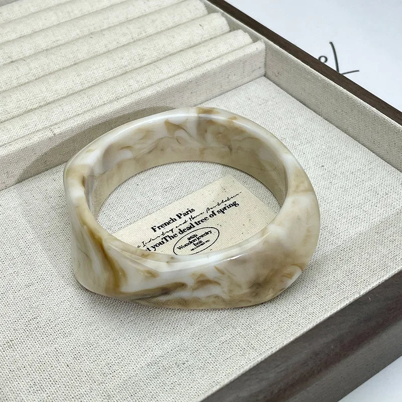 Vintage Bohemian Geometric Wide Resin Bracelet Brown Large Irregular Chunky Bangle Jewelry Gifts for Women Girls