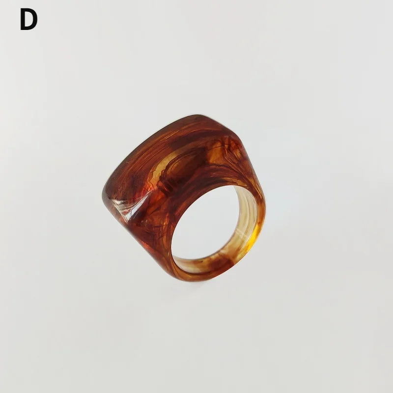 Fashion Creative Resin Acrylic Ring Vintage Simple Geometric Square Finger Rings for Women Jewelry