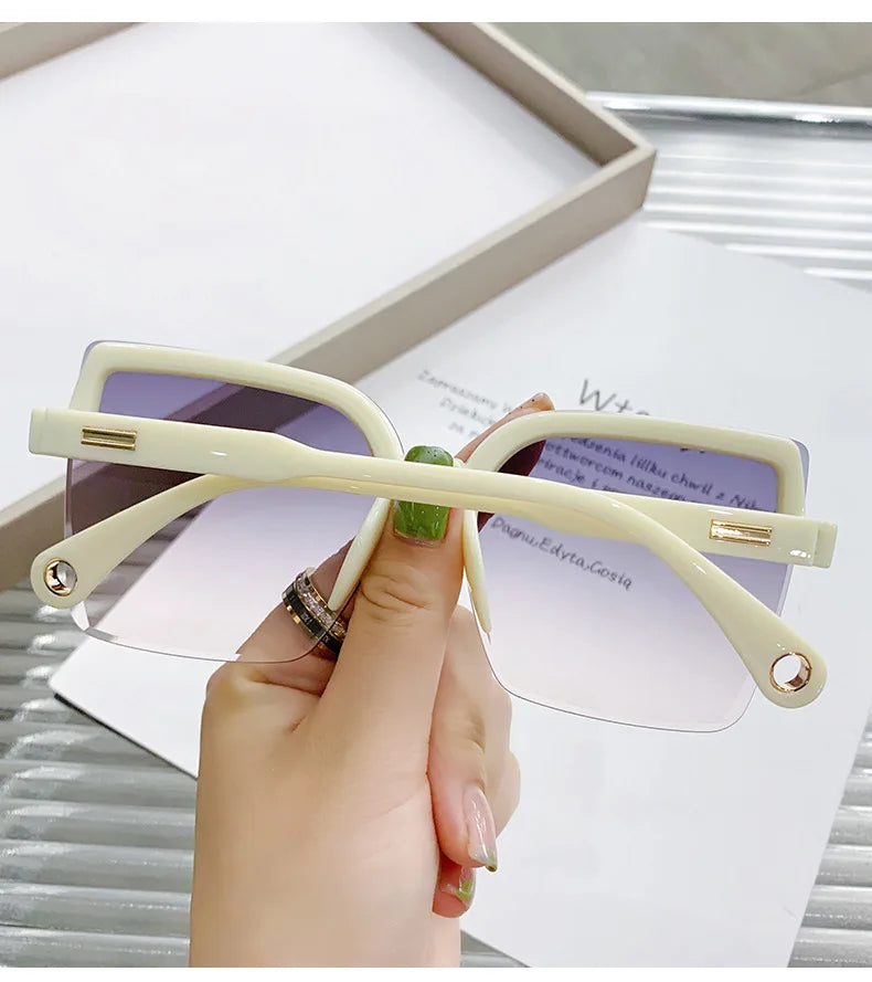 Oversized Sunglasses Man Woman Fashion Rimless Vintage Square Sun Glasses Eyewear Luxury Brand Design UV400 Female Shades