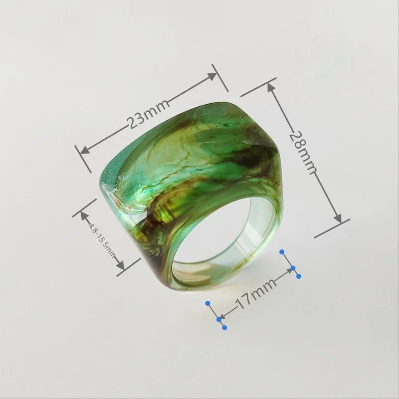 Fashion Creative Resin Acrylic Ring Vintage Simple Geometric Square Finger Rings for Women Jewelry