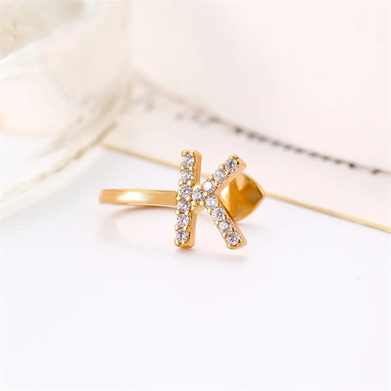 Zircon Initial A-Z Letter Clip Earrings For Women Adjustable Crystal Ear Stud Name Alphabet Female Wedding Jewelry Gift