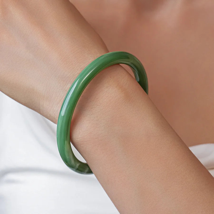 Green Irregular Square Round Wide Bracelets Vintage Resin Acrylic Smudging Bangles Bracelets for Women Girl Jewelry Gifts