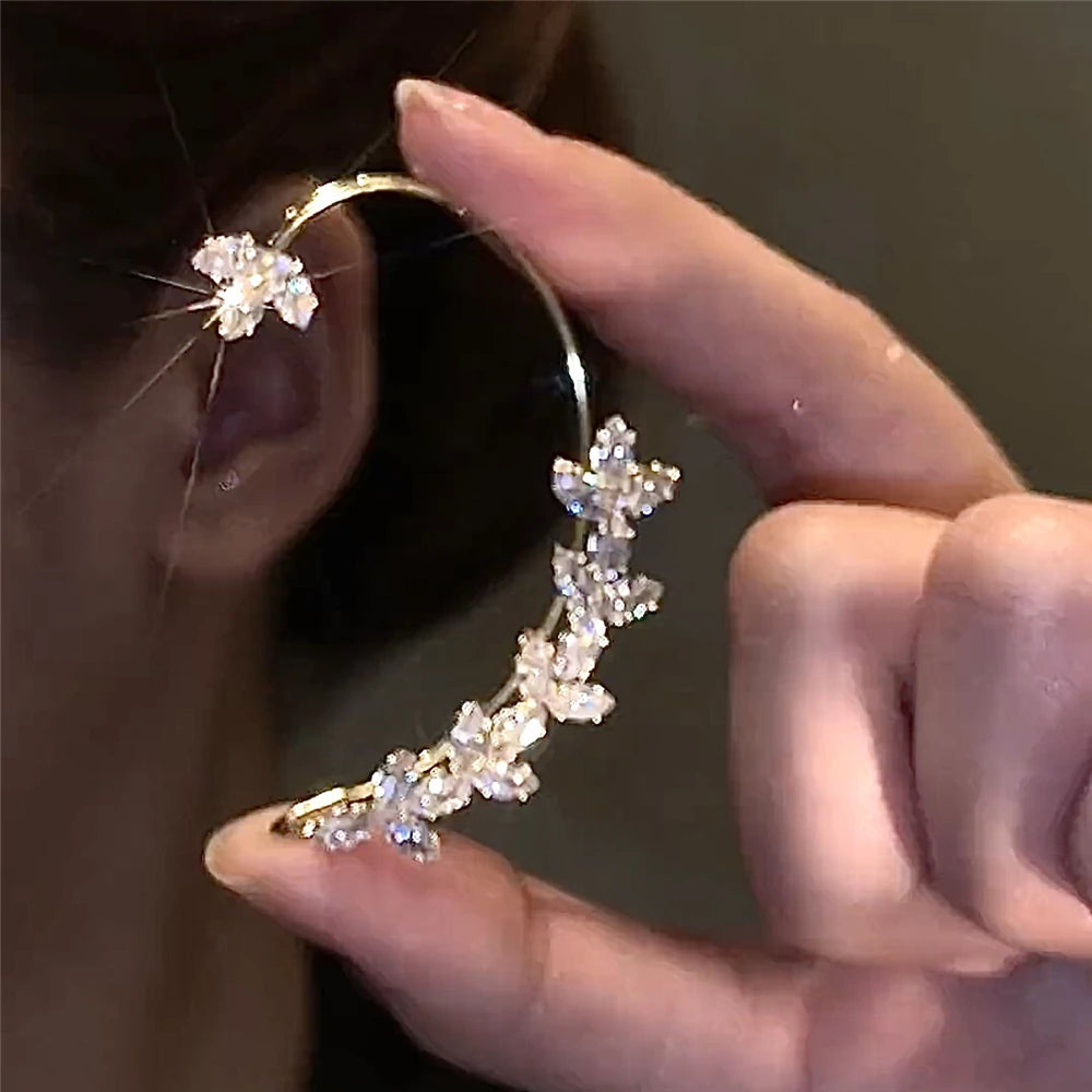 Gold Color Ear Bone Clip For Women Sweet Exquisite Sparkling Crystal Star Ear Cuff Clip Earring Wedding Jewelry Accessories Gift