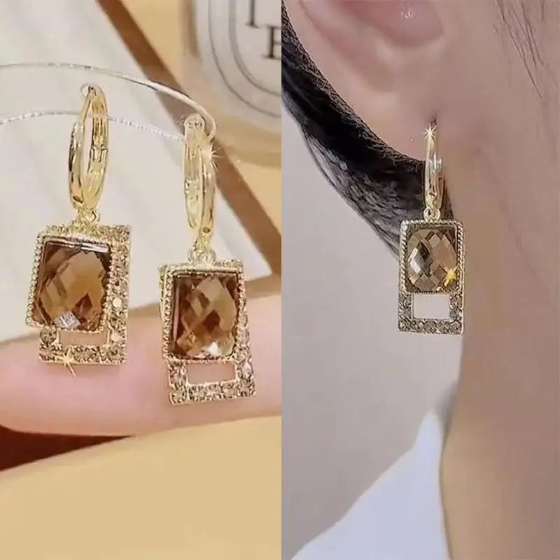 Silver Needle Fashion Purple Crystal Heart Drop Earrings For Women Jewelry 2025 Trending New Luxury Women's Earrings
