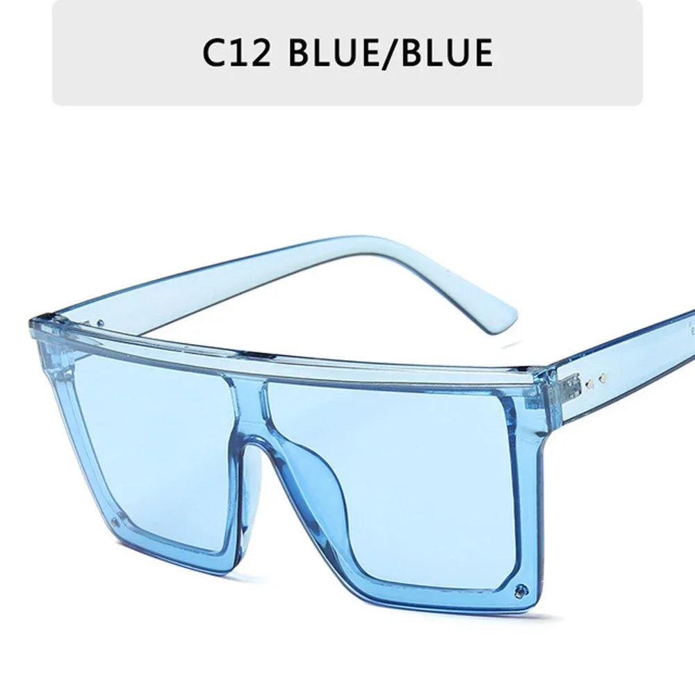 Oversized Flat Top Sunglasses Men Black Fashion Square One Piece Sun Glasses Vintage Retro Mirror Shades Women Gafas De Sol