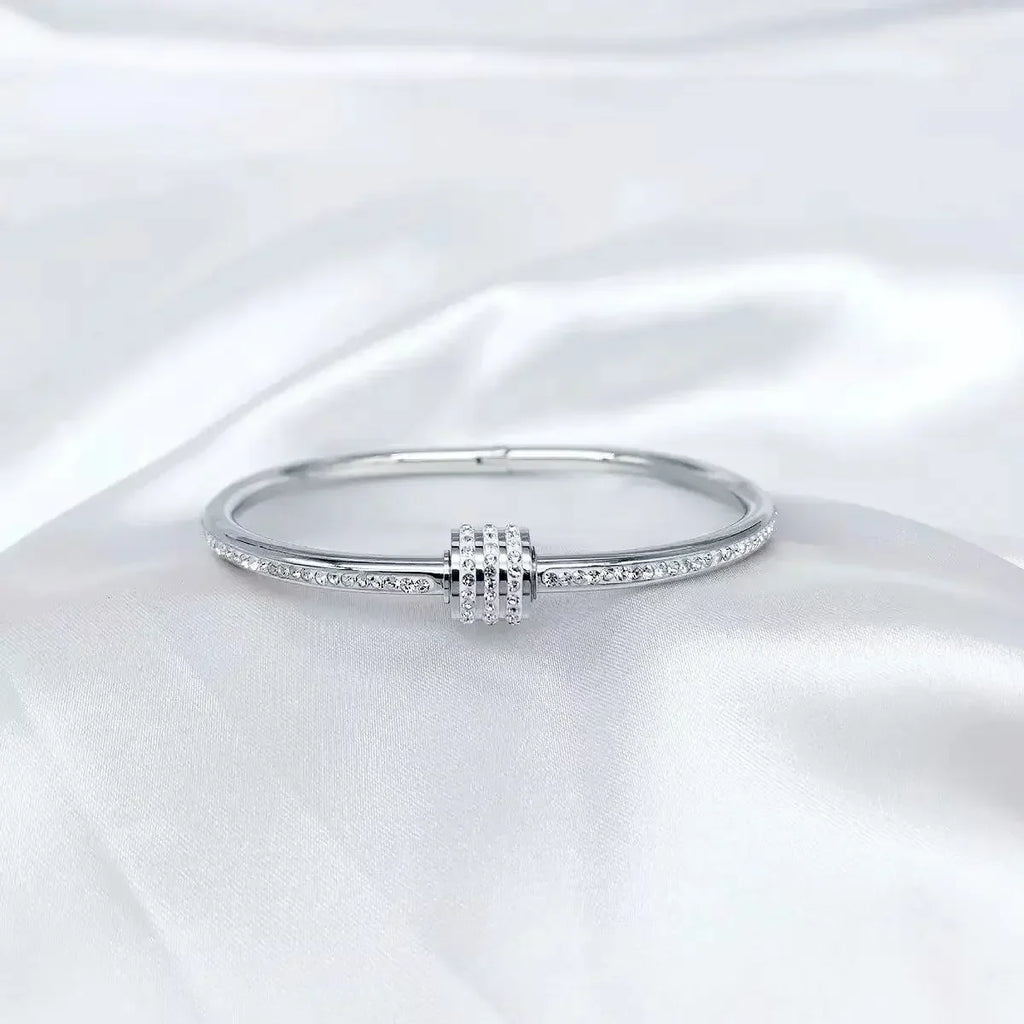 Titanium Steel Stainless Steel Bangles Inlaid Zircon Gold Plated Bracelet Classic Simple Style Bangles for Women Daily Jewelry