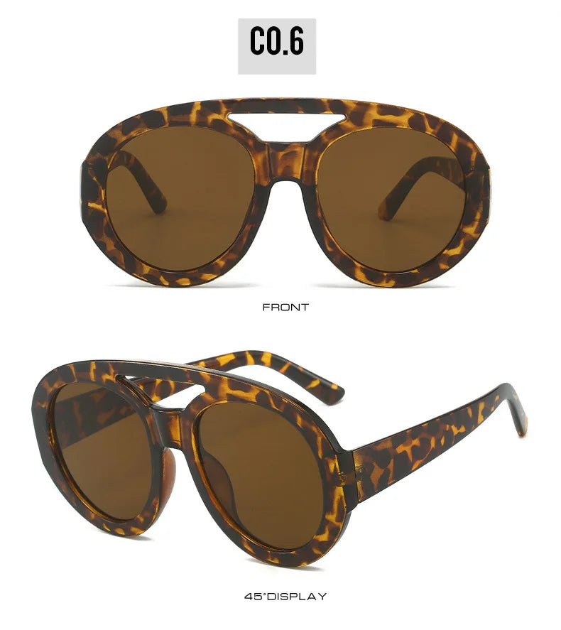 Vintage Oversized Sunglasses Women Luxury Brand Big Frame Sun Glasses Black Yellow Fashion Shades Double Bridges Round Glasses
